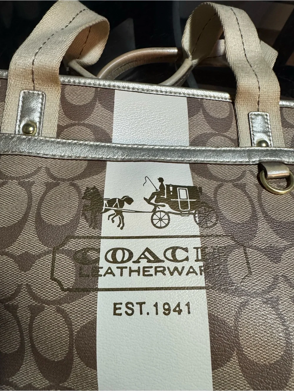 Coach Brown & Cream Signature Canvas Tote